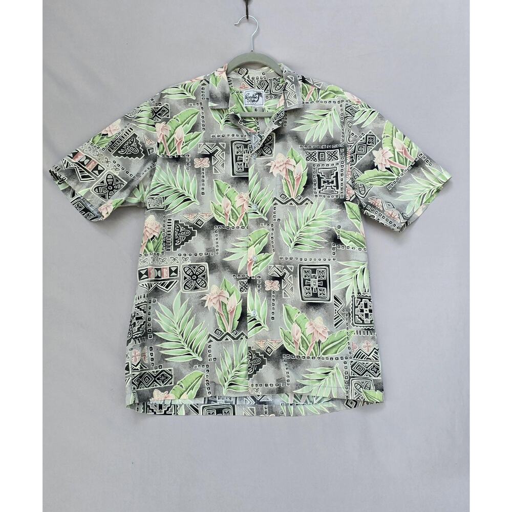 Paradise Style Shirt Mens Large Protea Hawaiian Short Sleeve Button Front *stain